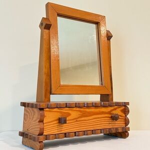 Vintage Wooden Scalloped Tilt Vanity Mirror Dresser Table Top Drawer Storage